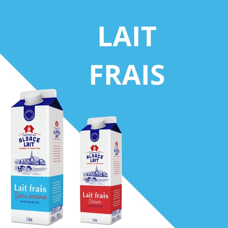 Lait frais entier pasteurisé Alsace Lait, coopérative laitière alsacienne